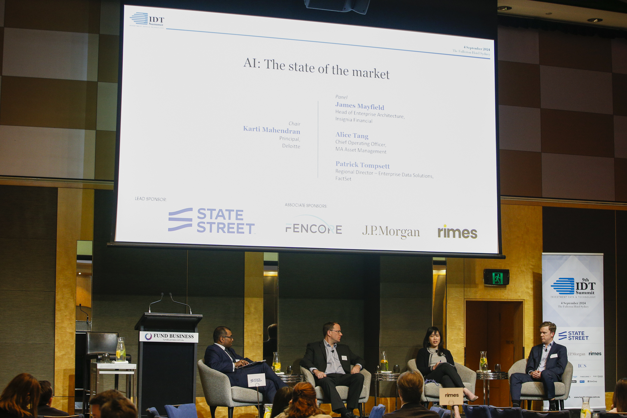 Alice Tang speaking on an AI panel at the Investment Data and Technology Summit